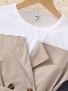 Tween Girls 2 Pieces Puff Sleeve Top With Belt & Solid Flare Cropped Pants Set - Khaki - View 6