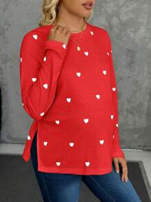 SHEIN Maternity Casual Long Sleeve T-Shirt, Simple And Fashionable For Daily Wear - Red - View 3