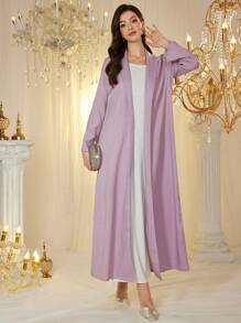Al Najma Elegant Long Sleeve Casual Embroidered Studded Blazer Abayas - Pink - View 3