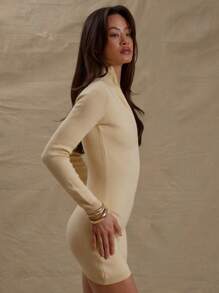 MUSERA 修身针织长袖高领超短迷你连体裤，春季可爱奶油黄时尚款