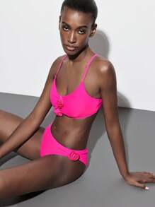 Maija Ensemble de bikini femme pour vacances d'été à la plage, décor floral 3D, couleurs vibrantes