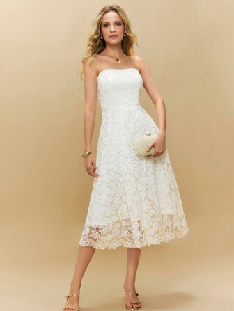 Poéselle 女士优雅纯色蕾丝连衣裙