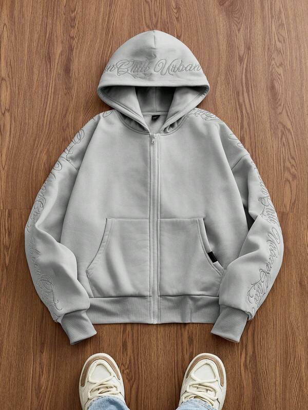 Manfinity Unisex Sudaderas con capucha holgadas de punto con texto en inglés bordado casual para hombres, otoño e invierno