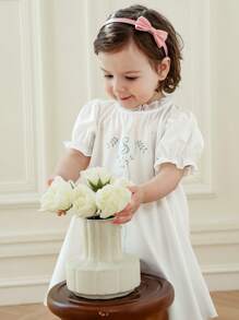 Souflis Souflis Infant/Baby Girl Summer Lightweight Ruffle Sleeve Bowknot Decor Cute Casual Dress - White - View 5