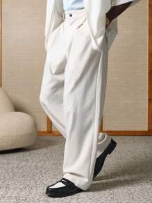 SUMWON 设计师宽腿褶皱西装裤专业商务办公装宽松正装长裤优质亚麻混纺定制男装春夏