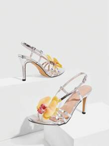 CUCCOO SZL Women's Fashionable Sexy High Heel Sandals, Suitable For Party Events Spring Shoes Spring Break Easter Prom Heels - Silver - View 4