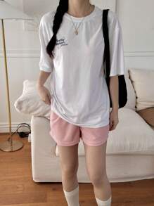 DAZY Women & Teen Girls Casual Round Neck Printed Short Sleeve T-Shirt Graphic Tee Oversized T-Shirt