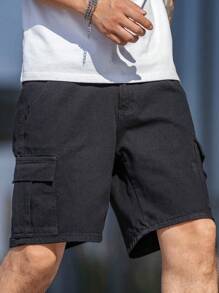 Manfinity Homme Plus Size Casual Plain Cargo Style Denim Shorts For Men - Black - View 5