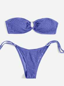 Swim Mod 女士纯色抹胸上衣和下装休闲比基尼套装，适合夏季海滩度假 - 紫色 - 查看 1