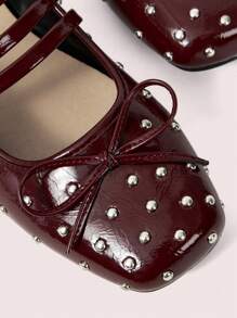 CUCCOO DOLLMOD Women's Flat Rivet Mary Jane Shoes, Cute Campus Style Low Heel - Burgundy - View 7