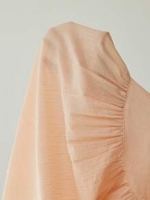 Aveloria Modichic Elegant Chiffon Textured Sheer Sexy Drawstring V-Neck Loose Long Sleeve Shirt For Women, Pink