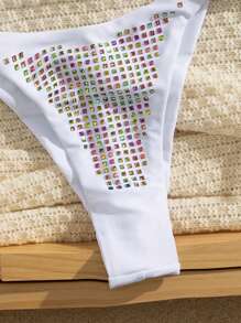 Swim Vcay 2 szt. Jednolity kolor kryształków dekoracyjnych Prosty i elegancki damski strój kąpielowy bikini, na letnie wakacje na plaży