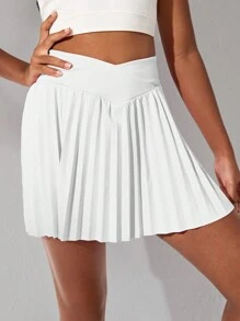 SHEIN Tween Girl Knit Solid Color With Leggings Pleated Skirt Sports Outfit