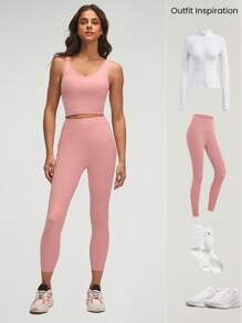 GLOWMODE FeatherFit™ U Back Cropped Active Tank Top Low Impact Yoga Daily - Baby Pink - View 8