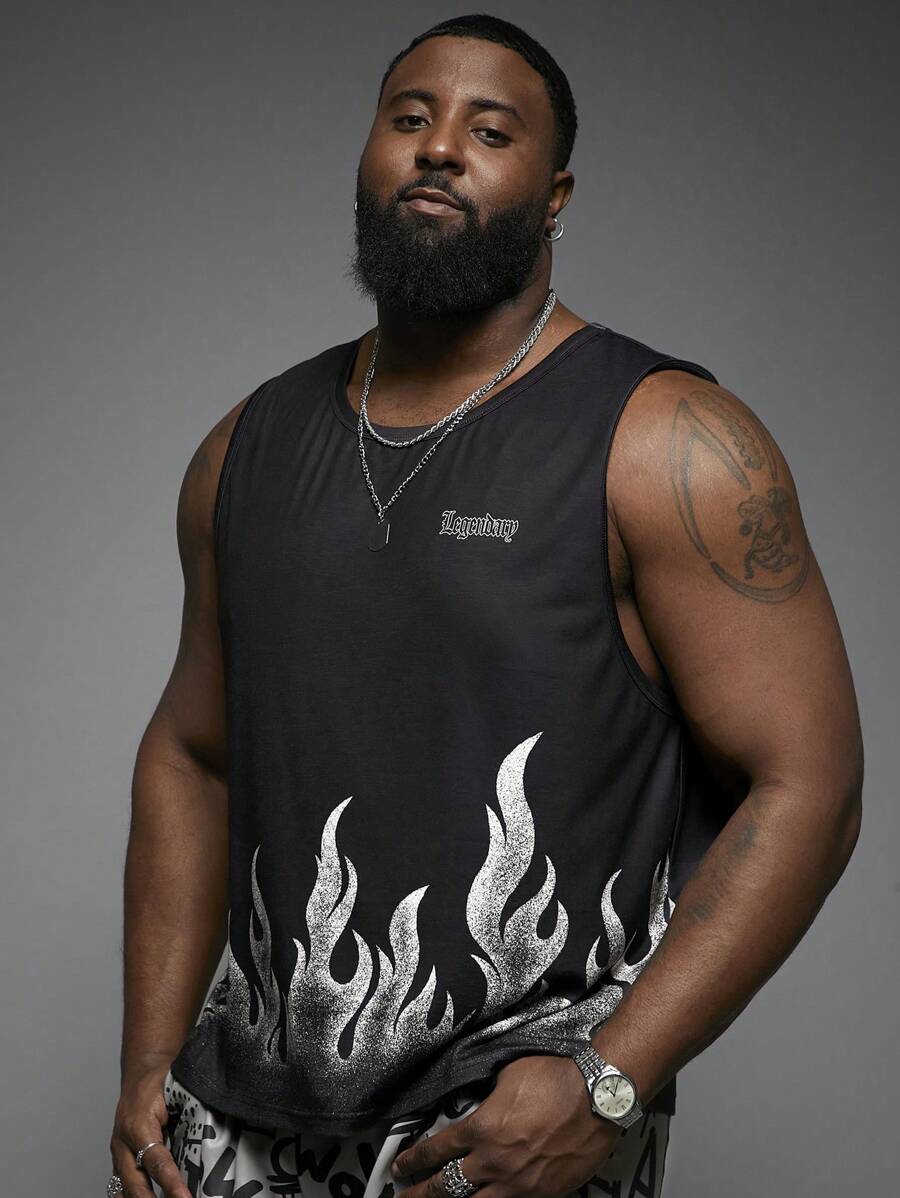 Manfinity VCAY Plus Size Men's Loose Fit Sleeveless Knit Ombre Flame Pattern Tank Top - Multicolor - View 1