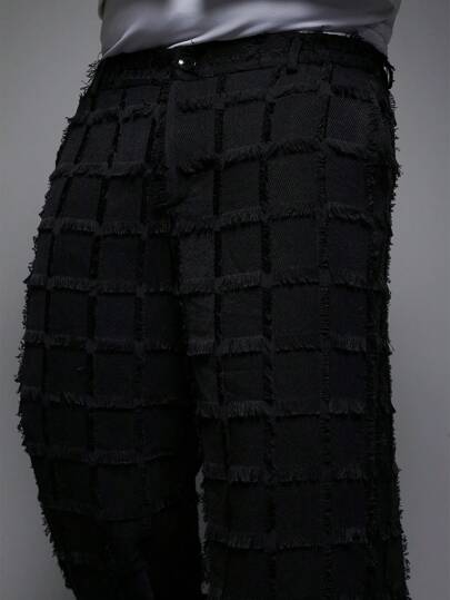 EASEVO Spodnie garniturowe męskie w dużych rozmiarach, luźne, z wycięciami i wzorem w kratkę, długie, tkane, czarne