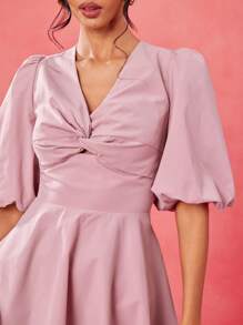 EBIB Designer Pink Front Twisted Wrap Cut Out Back Dress Summer Elegant Sun Dress, Wedding Season, Festival For Women, Concert,Vacation, Concert Outfit Prom Dress Rave Outfit