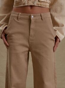MUSERA Jeans de pierna ancha de tiro bajo con bolsillos y presillas para cinturón, estilo de calle primaveral de los 90