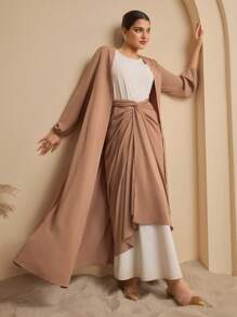 Graceveil Váy midi xoắn tay đèn lồng cho nữ trang phục thanh lịch theo phong cách Ả Rập giản dị - Màu Khaki - Xem 7