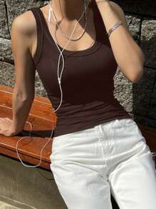 DAZY Top de unicolor para mujer, camiseta de moda simple y casual para uso diario