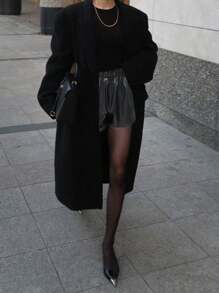 DAZY Women's Solid Color Elastic Waist Fashionable High Waist PU Leather Shorts - Black - View 5