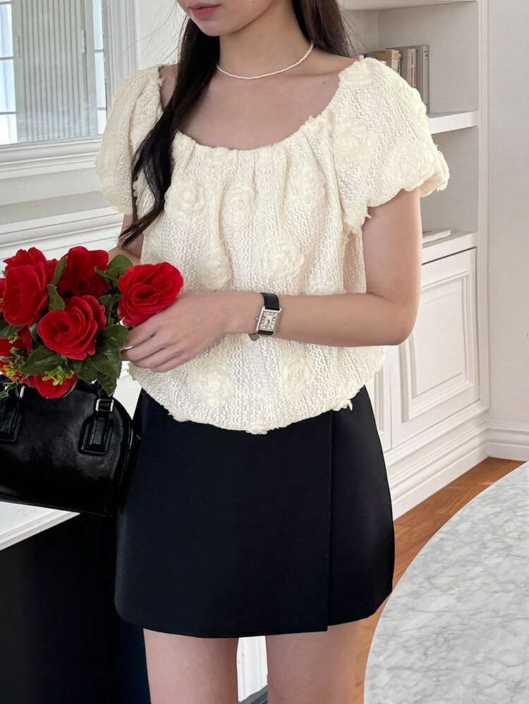 Women's Off-Shoulder Floral Print Short Sleeve Blouse