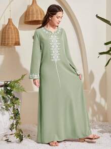 SHEIN Leap Crew Teen Girls' Pattern Long Sleeve Robe - Green - View 6