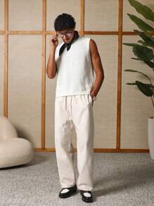 SUMWON Gilet smanicato in maglia aperta, canotta, maglione leggero moderno, gilet classico a rete, capo di abbigliamento estivo e primaverile, pezzo fashion essenziale