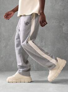 SUMWON Premium Athletic Sweatpants With Side Stripe, Elastic Cuffs, Modern Jogger Style, Cozy Winter Loungewear, Workout Running Training Pants - Light Grey - View 1