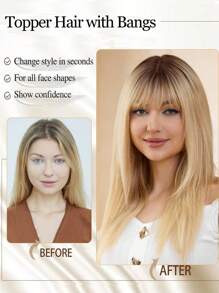 Topper per capelli lisci da 14 pollici, con base di 5,5"x5,5", in capelli umani, per donne con capelli diradati, accessori per capelli per donne - S2/24 - Visualizzare 5