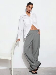 Maija Women's Fashion Casual Versatile Side Color Block Loose Wide Leg Pants, Spring - Grey - View 4