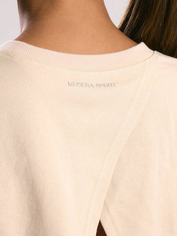 Musera Sport Cropped Jersey Open Crossover Back Long Sleeve Top Sports Sweatshirt, Padel, Tennis, Pickleball Gym Fitness - Apricot - View 6