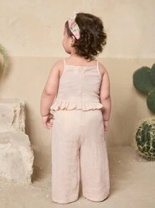 SHEIN 女婴可爱荷叶边钩针装饰吊带连体裤夏季