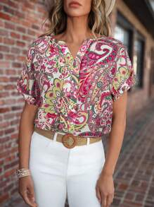 SHEIN LUNE Women's Paisley Print Casual Vacation Loose Fit Blouse, Summer - Multicolor - View 3