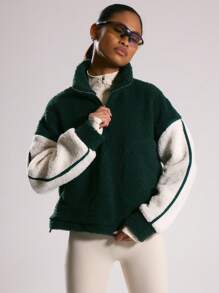 Musera Sport 双色 Borg 羊毛半拉链夹克，适合 Padel、网球、Pickleball 健身房健身