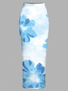 SHEIN BAE 2 件套女士花卉扎染/抹胸 2 件夏季度假套装/女士两件套/海滩装/女士沙滩装/女士度假装/度假/2 件套/女士套装/女士配套套装/狂欢装节日/度假两件套/2 件套夏季 - 淺藍色 - 查看 7