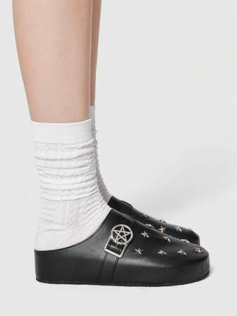 Goth Mule con cinturini a croce gotica, mocassini traforati, scarpe Mary Jane stile college con platform, scarpe da donna retrò punk rock con zeppa e suola chunky, adatte per Ognissanti