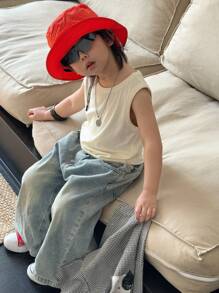 DAZY Young Boy Casual Versatile Solid Color Tank Top - Multicolor - View 4