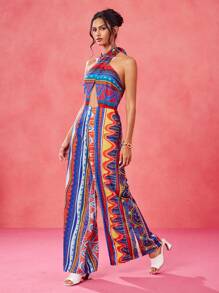 JIAN LASALA Combinaisons multicolores pour femmes, style bohème, avec dos nu, nouée, colorées, imprimés géométriques. Tenues d'été pour femmes, combinaisons d'été, tenues de vacances, sorties, tenues de plage pour femmes