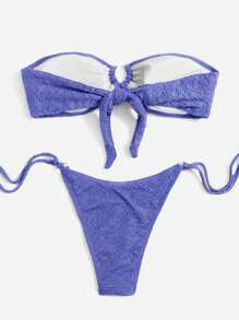 Swim Mod 女士纯色抹胸上衣和下装休闲比基尼套装，适合夏季海滩度假 - 紫色 - 查看 2