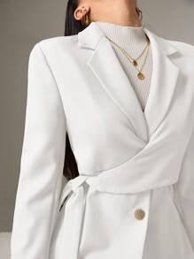 Heiryn Women Solid Color Lapel Long Sleeve Side Knot Blazer Back To School In Fall/Winter - White - View 6