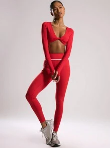 Musera Sport Twist Front Long Sleeve Thumb Hole Activewear Crop Top, Padel, Tennis, Pickleball Gym Fitness