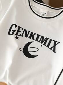 SHEIN 2pcs/Set Young Boys Black Round Neck Comfortable Casual Street Fashion Moon Print T-Shirts, Spring/Summer - Multicolor - View 7
