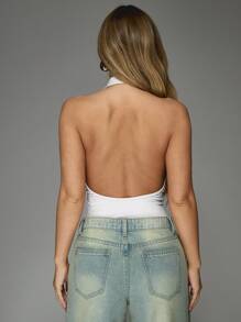 MISSGUIDED Elegant Cowl Neck Sleeveless Bodysuit Party Club Night Out Date Evening Formal Special Occasion Slinky Summer Spring - White - View 2