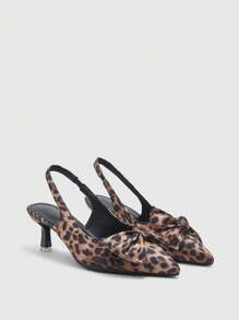CUCCOO CHICEST Women's High Heel Slingback Pumps With Bow Leopard Print Cutout Ankle Strap Sandals - Multicolor - View 2