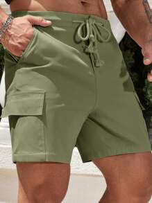 Manfinity Homme Men's Solid Color Drawstring Waist Cargo Pocket Casual Shorts - Mint Green - View 7