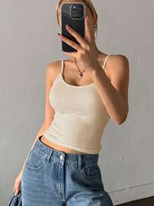 DAZY 女士休闲纯色紧身细肩带上衣，细肩带上衣