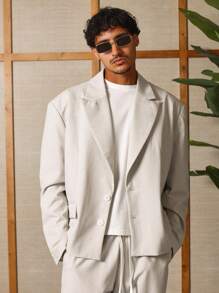SUMWON Oversized Business Casual Cropped Blazer Professional Office Wear Minimalist Design Classic Suit Jacket Formal Event Outerwear Spring Collection Two Button Front - Beige - View 4