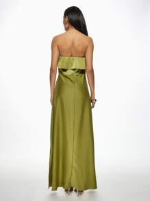 MISSGUIDED Elegant High-Low Strapless Evening Maxi Dress With Ruffle Overlay Perfect For Party Wedding Guest Special Occasion Formal Events Holiday Season Prom Gala - Olive Green - View 2
