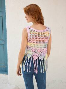 Skyraze Women Hollow Out Knit Top (Random Print) - Multicolor - View 2